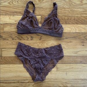 Journelle Set Medium Sapna Plunge Bralette Hipster Brown Nude Lace Chocolat